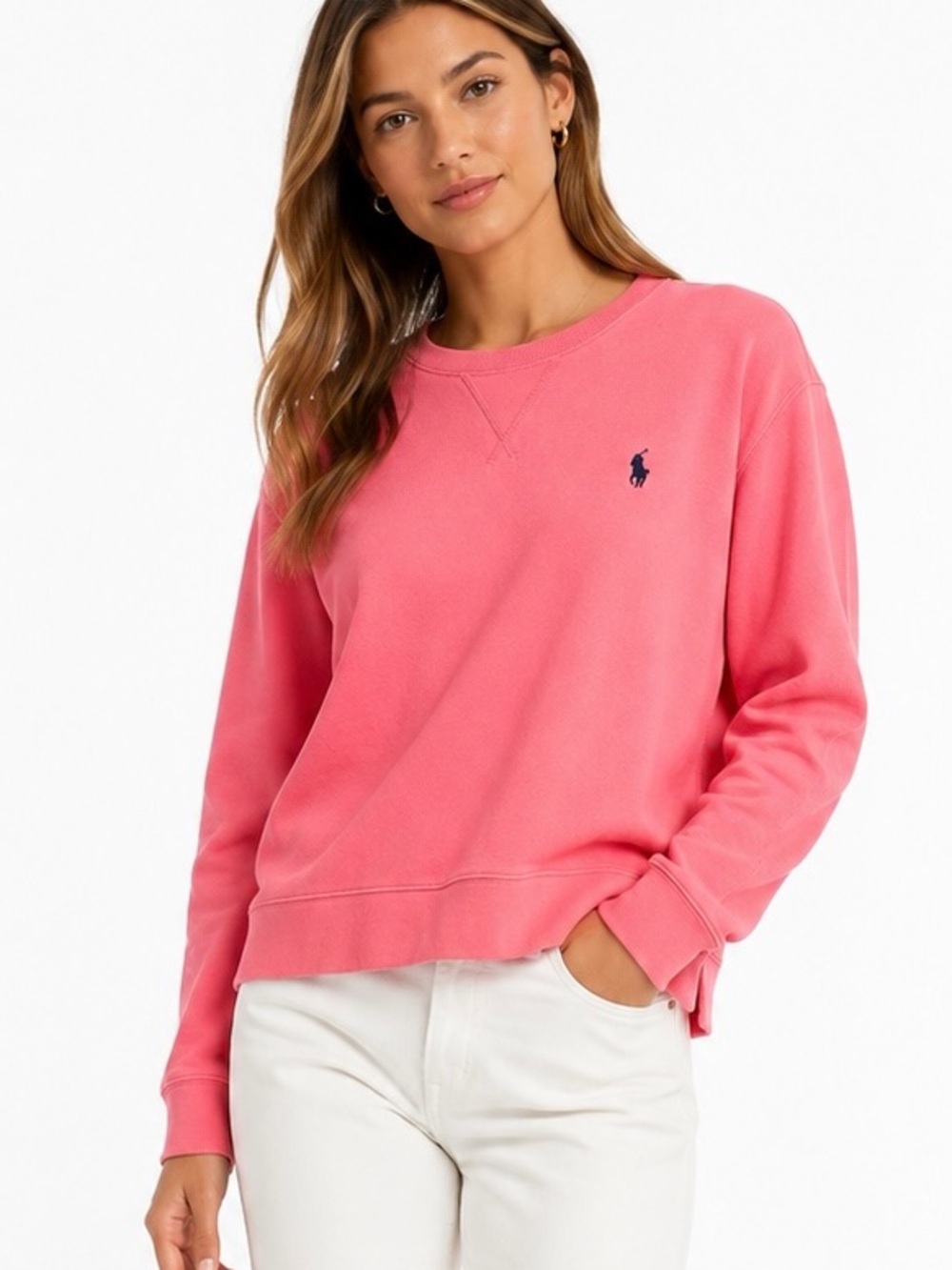 Polo Ralph Lauren Pink French Terry Sweatshirt Pony Logo Hi Low Hem SP (CKB074)